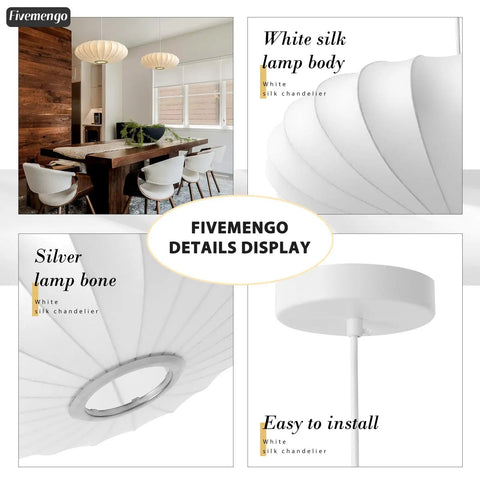 Upgrade Your Space with This Epic 20 Inch White Bubble Saucer Lantern Pendant Light Featuring Imitation Silk Shade and Sturdy Metal Frame for Modern Farmhouse Living Room Bedroom Decor Vibe Check Passed – white silk lamp body and details display.