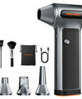 Cordless Air Duster With Removable Battery And Four Nozzles For Deep Cleaning On Computers Cars Windows Home And Outdoor Use Three Speed Adjustable Mini Blower Go To Keyboard Cleaning And Dust Removal, shown with accessories.