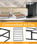 Expandable K Cup Holder Drawer For Keurig Pods, Holds 30 To 60 Coffee Pods, shown expanded on a counter with a Keurig machine