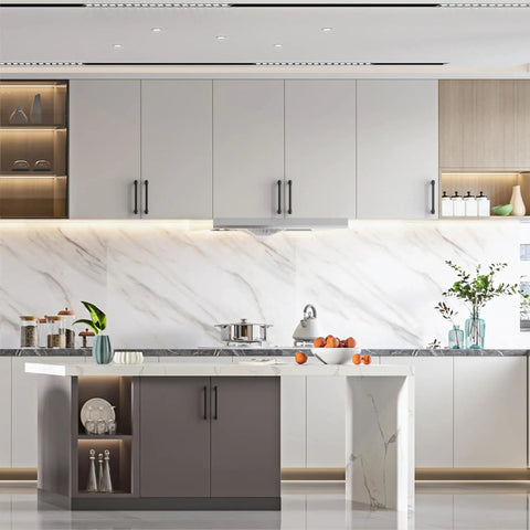 Upgrade Your Kitchen Game With Slick Matte Black Cabinet Pulls And 5 Inch Drawer Handles Heavy Duty 10 Piece Set Of Rust Resistant Metal Hardware in modern kitchen setting.