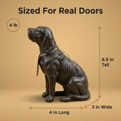 Hand Crafted Cast Iron Dog Door Stopper Antique Black Finish Sturdy 4 Lb Statue Sculpture For Home Office Garden 6.5x4x3 in