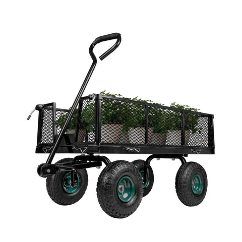 Heavy Duty Steel Garden Cart Workhorse With Detachable Side Panels That Convert To Flatbed For Yard And Farm Use 880 Lbs Capacity