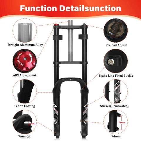 Beefy Fat Tire Suspension Fork With Oil Spring For 4.0 Wide Tires, 180 MM Travel, 135 MM Hub Spacing, 9 MM Quick Release