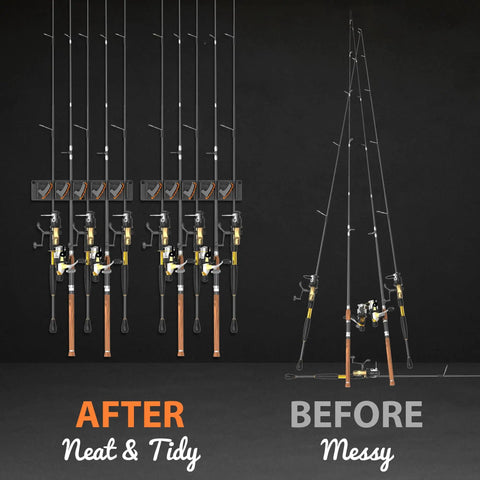 Six Pack Wall Mounted Fishing Rod Holder Rack With Dual Anti Slip Pads Holds Up To Five Rods Per Clamp For 0.1 To 0.75 Inch Poles