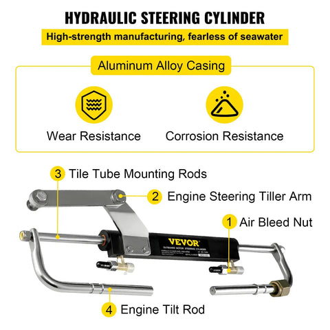 Hydraulic Outboard Steering Kit For 90HP Motors With Helm Pump Cylinder Marine Steering System Upgrade Durable Aluminum Alloy Casing