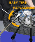 Beefy 16 Inch Tire Change Kit With Two 11 Inch Spoons Rim Protectors And Chain Brush in use on dirt bike tire