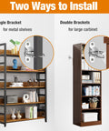 Two types of anti tip furniture anchors for metal shelves and cabinets, displaying installation methods, part of Anti Tip Furniture Anchors 10 Pack For Baby Proofing And Home Safety Wall Straps To Secure Dresser And Heavy Furniture To Wall For Earthquake Safety And Kidproof Easy Install White.