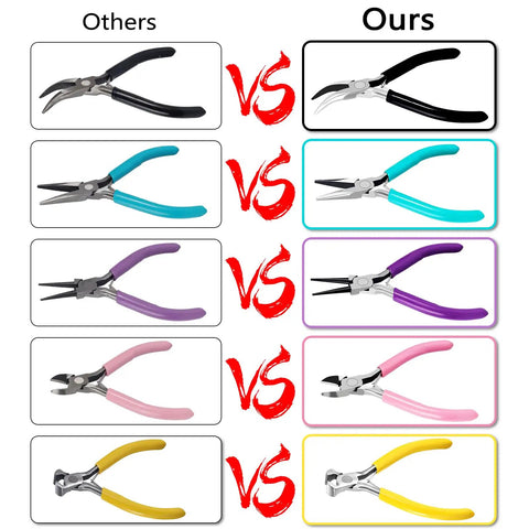 Comparison between other pliers and 5 Piece Jewelry Pliers Set For Beading And Wire Wrapping Handy Jewelry Making Tools Kit