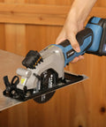 Badass Cordless Mini Circular Saw Featuring 4-1/2-Inch Pure Copper Motor And Integrated Laser Guide For Clean Cuts Rapid Setup Lightweight Build handles cutting metal with precision.