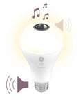 Image of LED Plus Bluetooth Speaker Light Bulb Soft White A21 60W Equivalent showing speaker and sound waves.