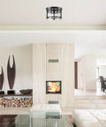 Three Light Rustic Modern Flush Mount Ceiling Light In Dark Bronze With Brass Details And Clear Glass Shade E26 Base in living room