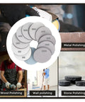 High Grade 100 Pcs 4 Inch Hook And Loop White Sandpaper For Dry Grinding And Polishing With Cool Dust Venting Holes And Peel-And-Switch Backing To Swap Fast No Tools Needed, various grit sizes displayed.