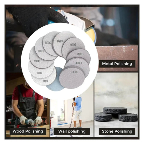 High Grade 100 Pcs 4 Inch Hook And Loop White Sandpaper For Dry Grinding And Polishing With Cool Dust Venting Holes And Peel-And-Switch Backing To Swap Fast No Tools Needed, various grit sizes displayed.