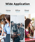 Collage of people using laptops at home, office, and school settings emphasizing wide applications.