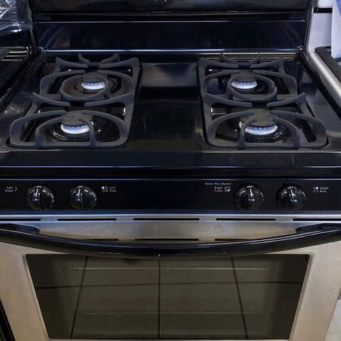 Heavy Duty Cast Iron Stove Grate Replacement For Frigidaire Kenmore Gas Ranges 8.8 By 8.8 Inch Surface Grates Durable Matte Enamel Finish Easy To Clean Burner Racks 1 Piece installed on gas stove