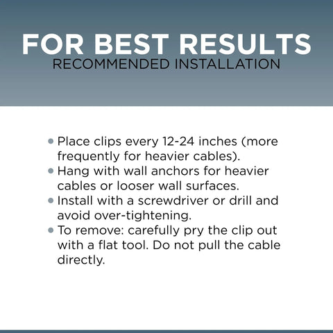 Installation guide for Heavy Duty Single Cable Clips With Screws Rock Solid Coaxial Clamps For Outdoor Wiring.