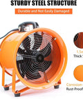 8-Inch High-Velocity Portable Blower Fan With 33-Foot Flexible Duct Hose Heavy-Duty Industrial Exhaust Ventilator in orange metal