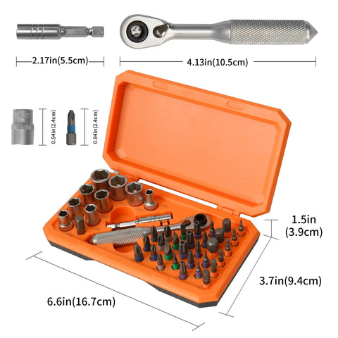 Dope Magnetic Bit Driver And Mini Ratchet Set With A 72 Teeth Bidirectional Ratchet And 70 Nm Torque for various repairs shown with bits.