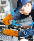 Mechanic wearing 12 Pairs Leather Work Gloves With Flexible Grip For Gardening And Construction Men And Women Cowhide Thorn Proof