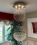 6 Light Crystal Chandelier For Dining Room And Living Room, crystal ball rain drop flush mount ceiling light fixture