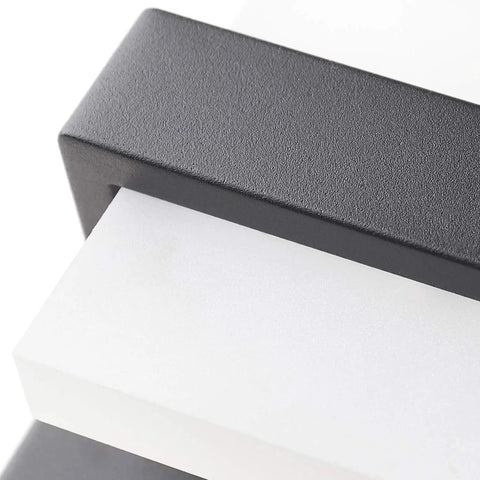 Close-up of sleek black 5 light vanity bar over mirror LED bathroom light 34 inch dimmable white glow modern bath fixture.