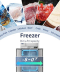 Heavy Duty Commercial Freezer Double Door Reach In 36 Cu Ft Premium Stainless Steel showcasing various frozen foods.