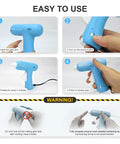 Fast Heating Mini Hot Glue Gun Kit With Anti Scald Nozzle, instructions for use, blue color, includes 30 glue sticks for DIY projects