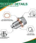 Magnetic M14 x 1.5 Oil Drain Plug Set with stainless steel pan nut and washers, CNC machined for Ford GM Honda Hyundai Kia
