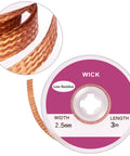 Pro Grade No Clean Braided Desoldering Wick For Solder Removal, Copper Wire Wick, 0.1 Inch Width By 3 Meter Length, detail view