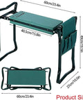 Garden Kneeler And Seat Heavy Duty Folding Bench With Thick Kneeling Pad And Removable Tool Pouch For Outdoor Lawn Care Rest Your Knees And Save Your Back shown with dimensions