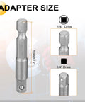 Deep 6-Point Impact Socket Set With 1/4-Inch Drive For Hard Metal Jobs Including The Perfect 4.5mm Metric Size Measuring Two Inches Long Made From Tough CR-V Steel To Crush Any Tough Job You Got. 50mm adapter size