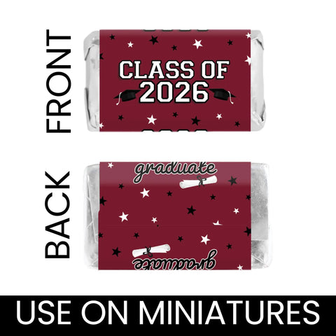 Class Of 2026 Graduation Mini Candy Bar Wrappers For Epic Party Favors Maroon Design 42 Count Self Adhesive Stickers