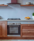 Modern kitchen with brown cabinets featuring Set Of 30 Solid Single Hole Slim Square Bar Cabinet Pulls In Champagne Bronze Finish.