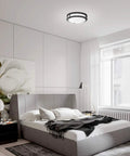 Spacious bedroom with 12 Inch LED Ceiling Light Fixture Dimmable 20W Flush Mount With Three Color Temperatures 3000K 4000K 5000K Black ETL Listed