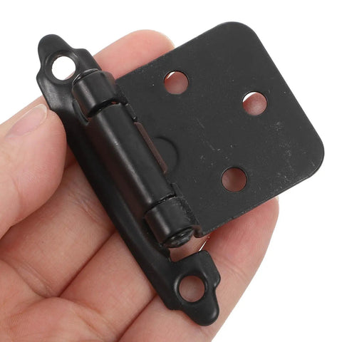 Black Overlay Cabinet Door Hinges 6 Pack Self Closing Flush Face Mount Kitchen Cupboard Hinges for soft close shown.