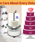 Electric Cake Frosting Machine 200W with 4 to 12 Inch Adjustable Rotating Cake Turntable shown with cake examples