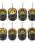 8 Piece 1 By 64 Scale Wheel And Tire Set With Real Riders Rims And Axles For RC Diecast Cars DIY Models And Hobby Projects Includes Gold Rims