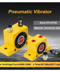 Industrial Pneumatic Vibrator With Air Turbine Hopper Flow Aid For Silos And Bins Rotary Material Discharge Booster Heavy Duty High Temp Ready Compact Silo Design GT30 GT32 GT36 Series yellow aluminum alloy GT16 and GT8 units