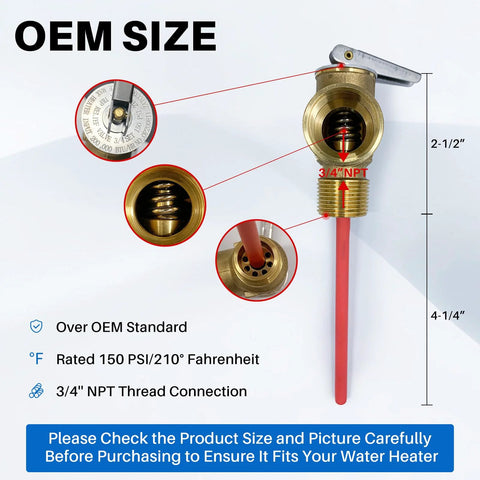 Lrichy 3/4 in NPT brass temperature and pressure relief valve for Suburban RV water heaters with extended probe