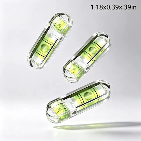 Mini Bubble Spirit Levels, 3 Pcs 30 X 9Mm Layout Tools, three durable acrylic bubble levels in a floating arrangement.