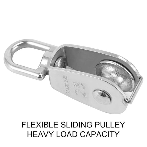 Heavy Duty 304 Stainless Steel Single Pulley Block With Rotatable 360 Degree Roller And Rings, Smooth Rust Resistant Rope Lifting Pulley System Built For Tough Jobs And Heavy Loads, 25mm