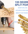 Eight Pack Titanium Coated High Speed Steel Twist Drill Bits Three To Ten Millimeter Size Serrated Grooving Bits in use on wood
