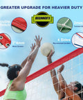 Heavy Duty Outdoor Volleyball Net 32X3FT Net Only With All Weather HDPE UV Treated Stainless Cable Reinforced Borders Waterproof Nylon Coated Edges Built For Indoor And Outdoor Play, highlighting double stitch and rip-resistant borders.
