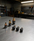 Cool M3 To M10 Rivet Nut Assortment Kit With Six Replacement Mandrel Tips For Metal, Robust Carbon Steel Threaded Inserts And Manual Riveter Tool Accessories Made To Last In Any Garage Or Workshop. Six carbon steel rivet nut mandrel tips on workshop table