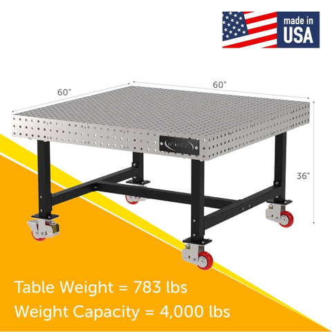 Bombproof Welding Fixture Table With Locking Casters Rock Solid 60 By 60 Laser Etched Grid And 36 Inch Height, showing 60x60 inch mobile welding table.