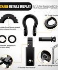 2 Inch Shackle Hitch Receiver Set With Three Quarter Inch D Ring, 45000 Lb Break Strength, Trailer Pin, kit details