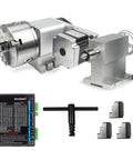 Heavy Duty CNC Fourth Axis Rotation Kit With 130Mm Three Jaw Chuck And Tailstock Smooth Four To One Reduction Drive with motor, control box, and jaws