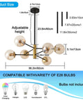 Six Light Amber Glass Globe Sputnik Chandelier With Dope Black And Gold Industrial Pendant Lighting size diagram