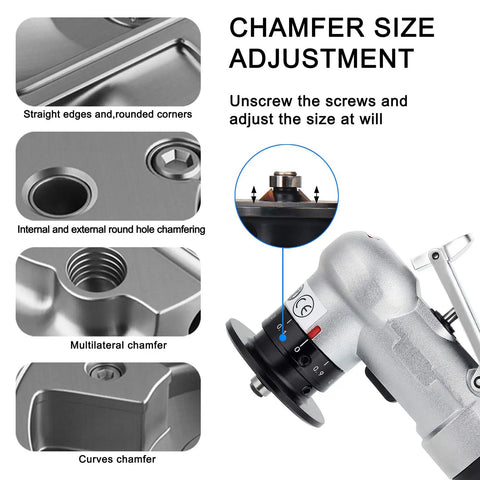 Chamfer size adjustment details of Lightweight 2 In 1 Air Chamfering Machine For Metal And Wood deburring tool.