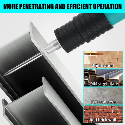 Portable Concrete Nail Gun For Cement Walls Lightweight Two Pound Manual Steel Nailer demonstrating penetration in steel and concrete